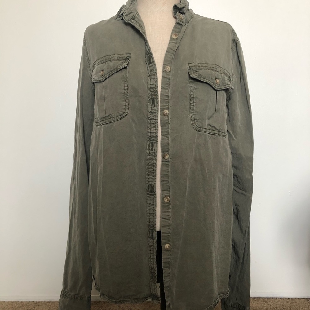 Green button up shirt